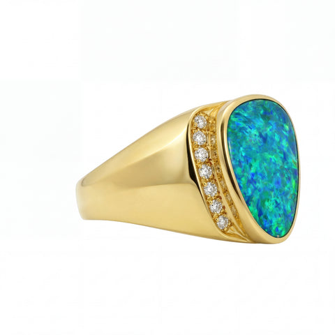 Doublet Opal Men's Ring in 14K Yellow Gold - Multicolour