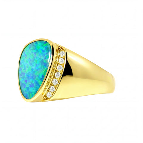 Doublet Opal Men's Ring in 14K Yellow Gold - Multicolour