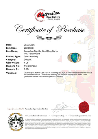 Doublet Opal Men's Ring in 14K Yellow Gold - Multicolour