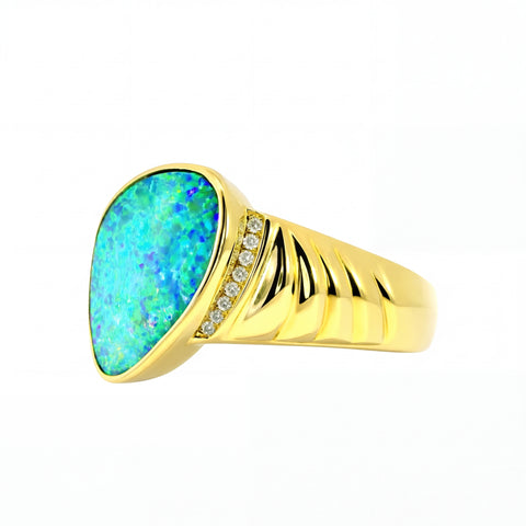 Doublet Opal Men's Ring in 14K Yellow Gold - Multicolour