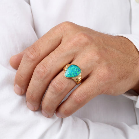 Doublet Opal Men's Ring in 14K Yellow Gold - Multicolour