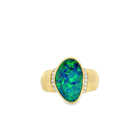 Doublet Opal Men's Ring in 14K Yellow Gold - Multicolour
