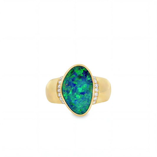 Doublet Opal Men's Ring in 14K Yellow Gold - Multicolour - Australian Opal Cutters and Pearl Divers