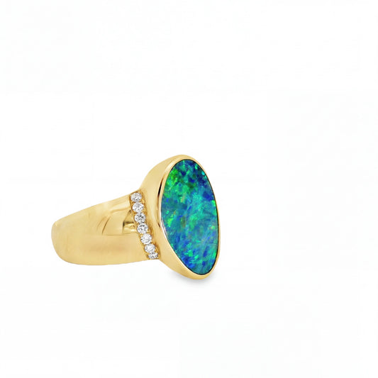 Doublet Opal Men's Ring in 14K Yellow Gold - Multicolour - Australian Opal Cutters and Pearl Divers