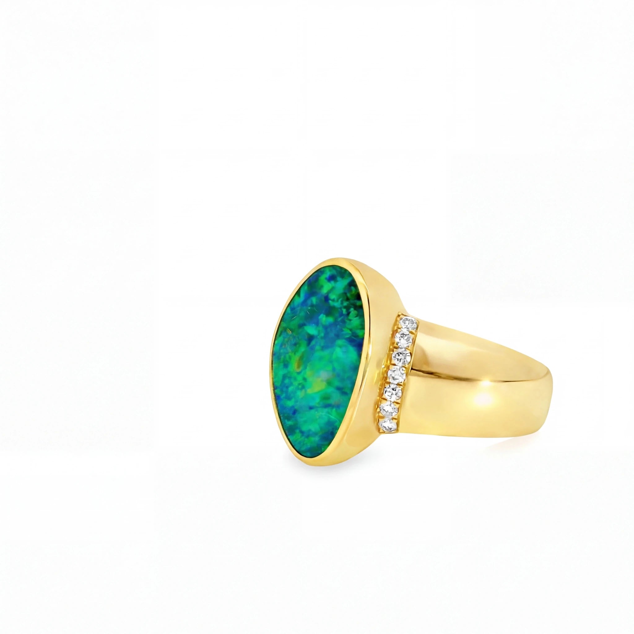 Doublet Opal Men's Ring in 14K Yellow Gold - Multicolour - Australian Opal Cutters and Pearl Divers