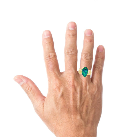 Doublet Opal Men's Ring in 14K Yellow Gold - Multicolour