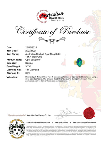 Doublet Opal Men's Ring in 14K Yellow Gold - Multicolour