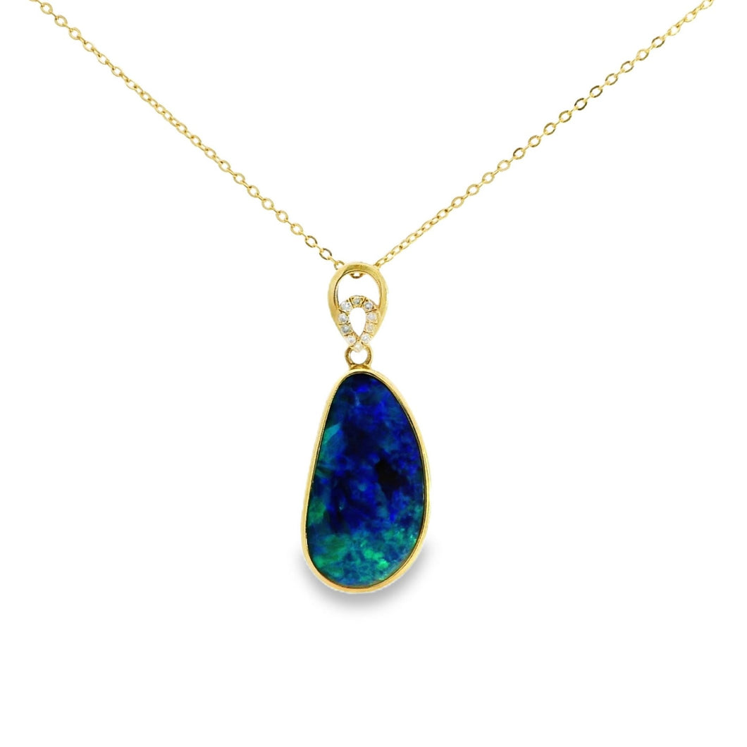 Australian Opal Doublet Pendant set in 14K Yellow Gold