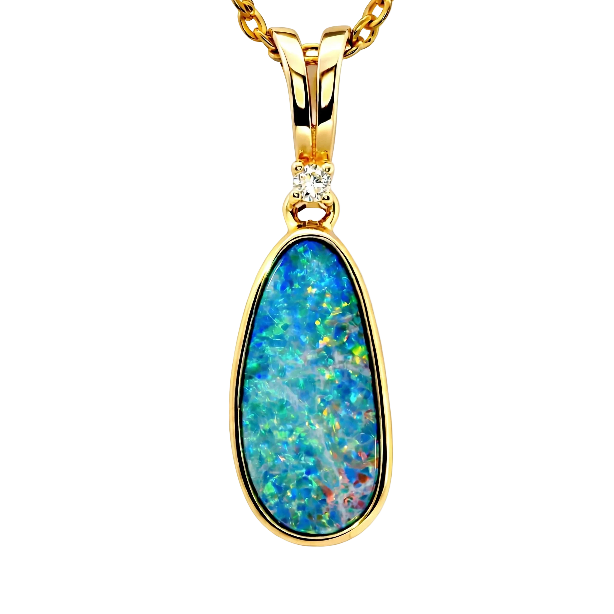 Doublet Opal Pendant in 14K Yellow Gold - Multicolour - Australian Opal Cutters and Pearl Divers