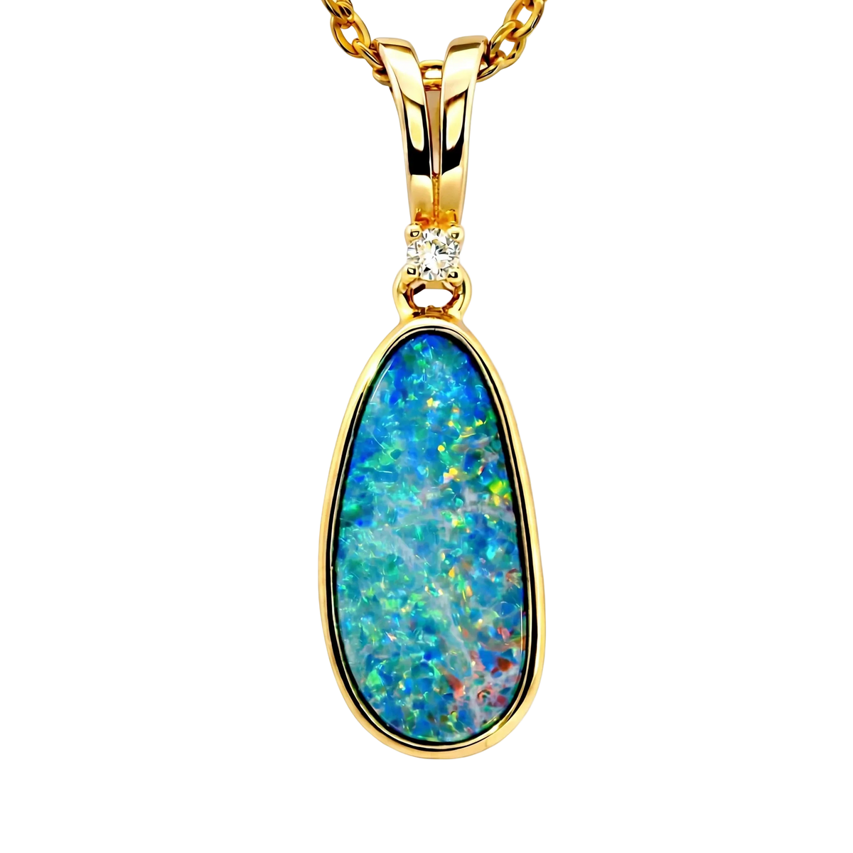 Doublet Opal Pendant in 14K Yellow Gold - Multicolour - Australian Opal Cutters and Pearl Divers