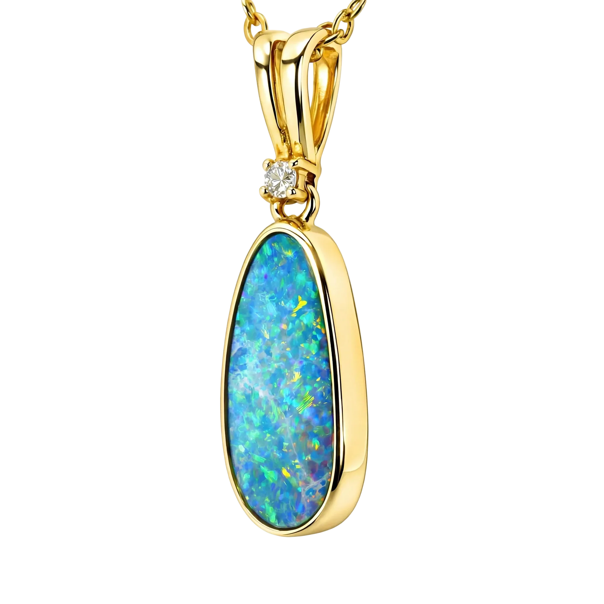 Doublet Opal Pendant in 14K Yellow Gold - Multicolour - Australian Opal Cutters and Pearl Divers