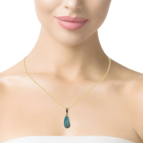 Doublet Opal Pendant in 14K Yellow Gold - Multicolour