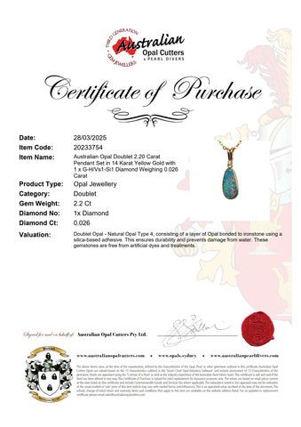 Doublet Opal Pendant in 14K Yellow Gold - Multicolour