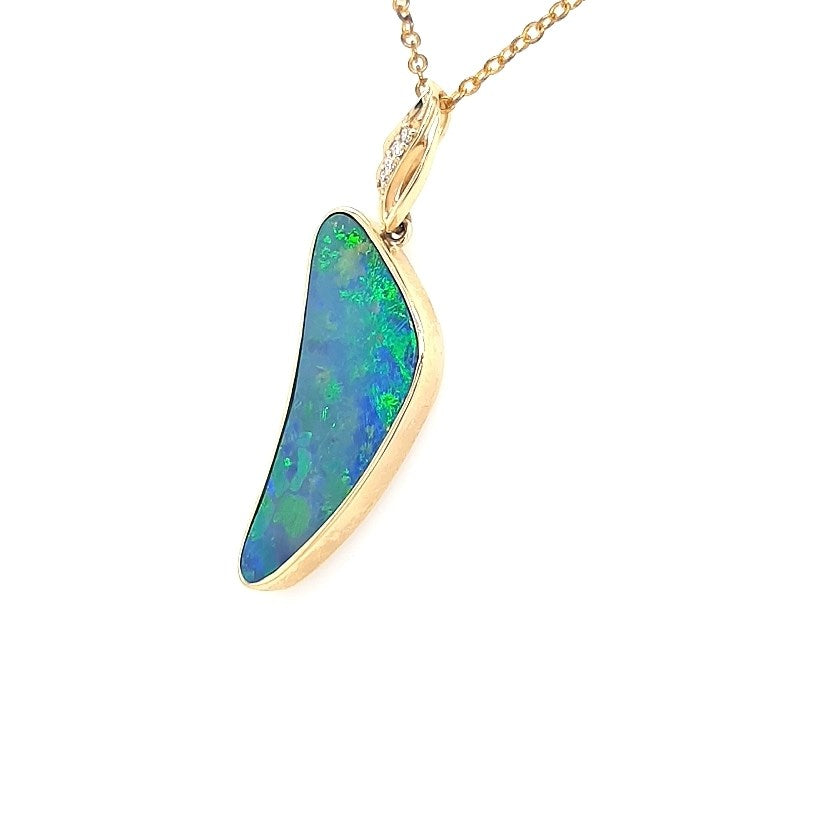 Australian Opal Doublet Pendant set in 14K Yellow Gold