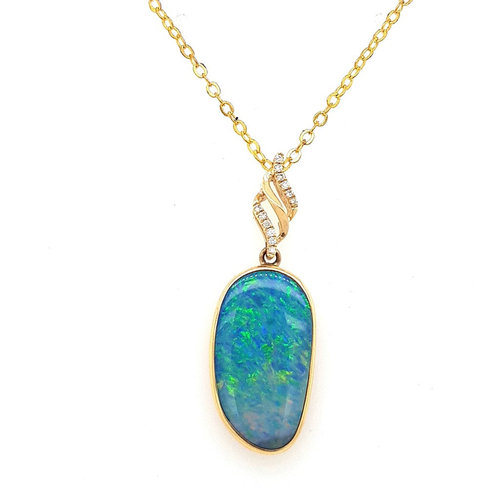 Australian Opal Doublet Pendant set in 14K Yellow Gold