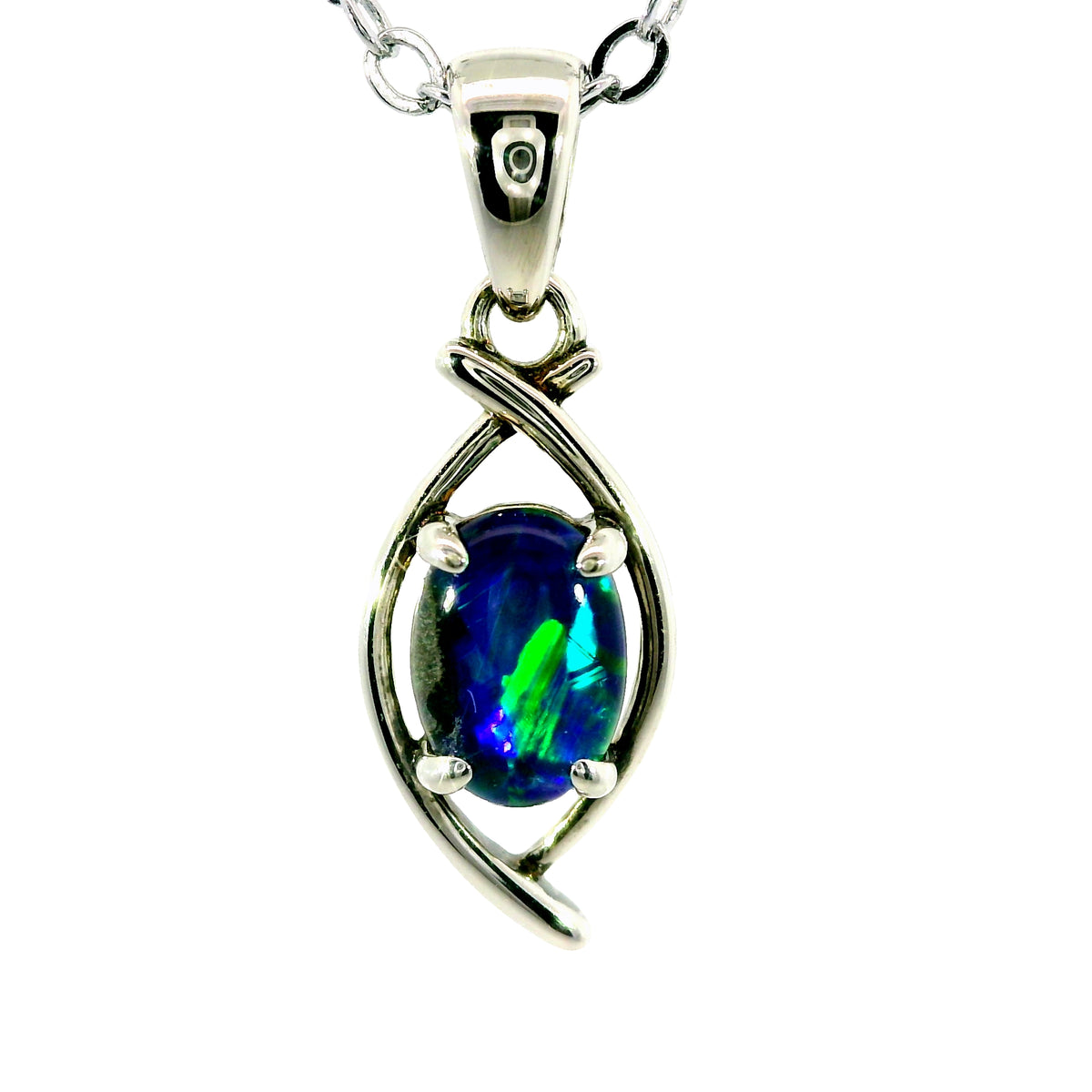 Triplet Opal Pendant in 925 Sterling Silver - Green-Blue