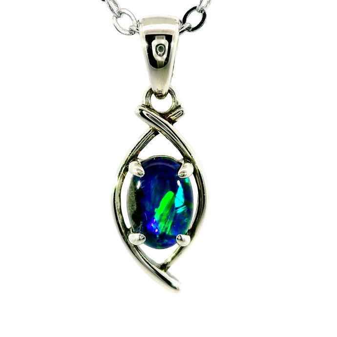 Triplet Opal Pendant in 925 Sterling Silver - Green-Blue
