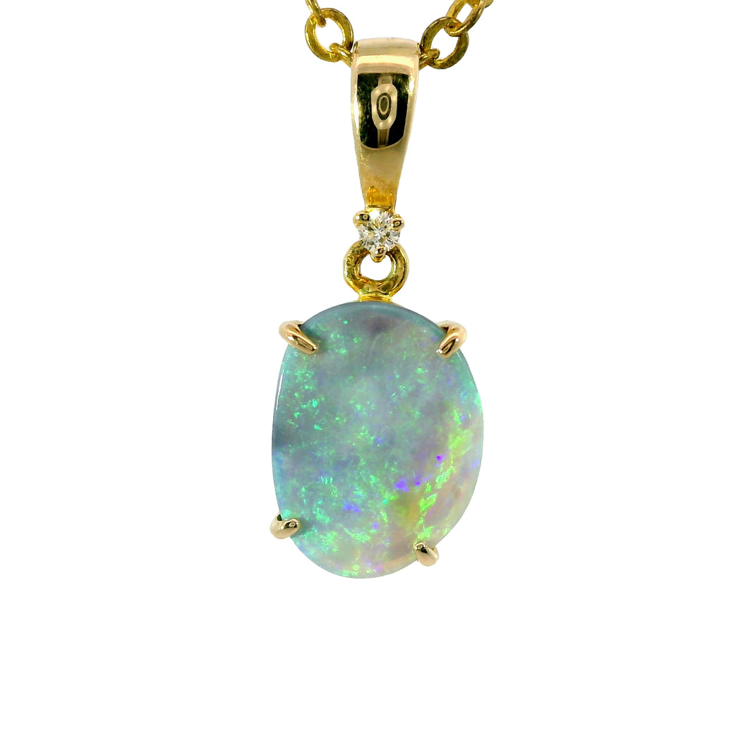 Black Opal Pendant in 14K Yellow Gold - Green-Blue