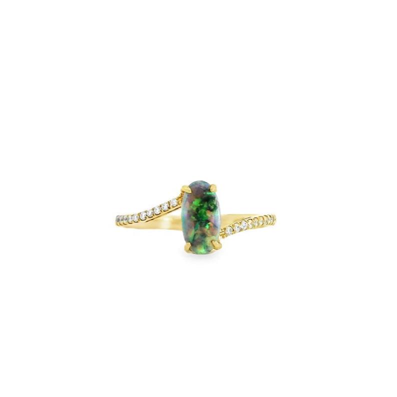 Australian Opal Black Ring set in 14K Yellow Gold