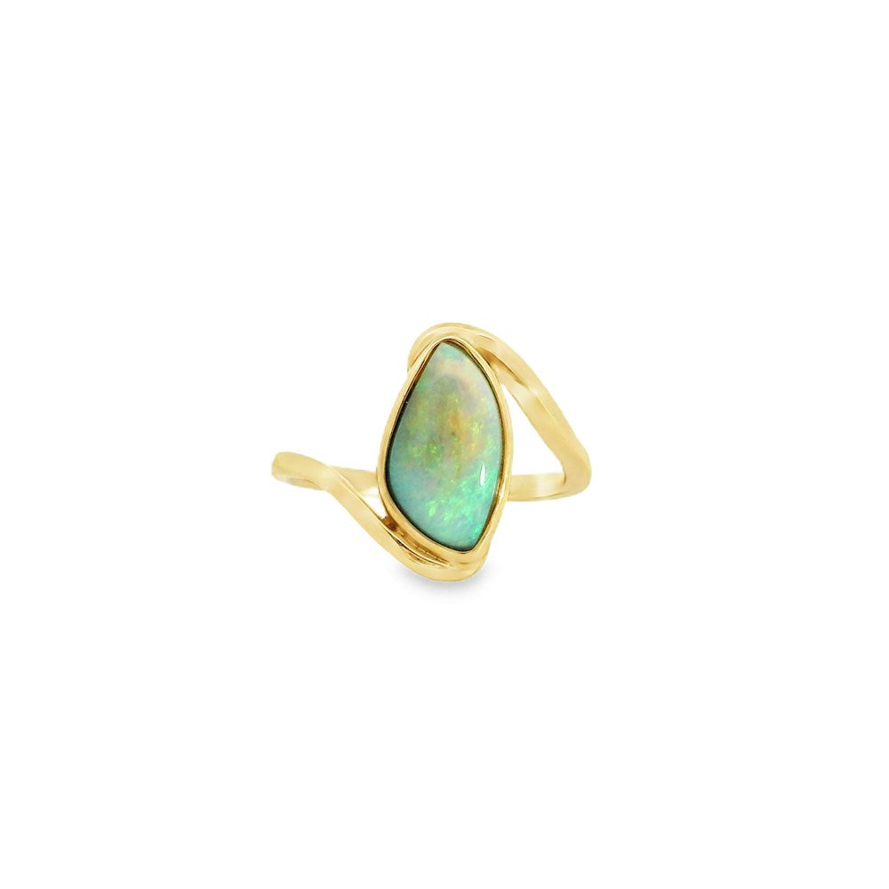 Australian Opal Black Ring set in 14K Yellow Gold