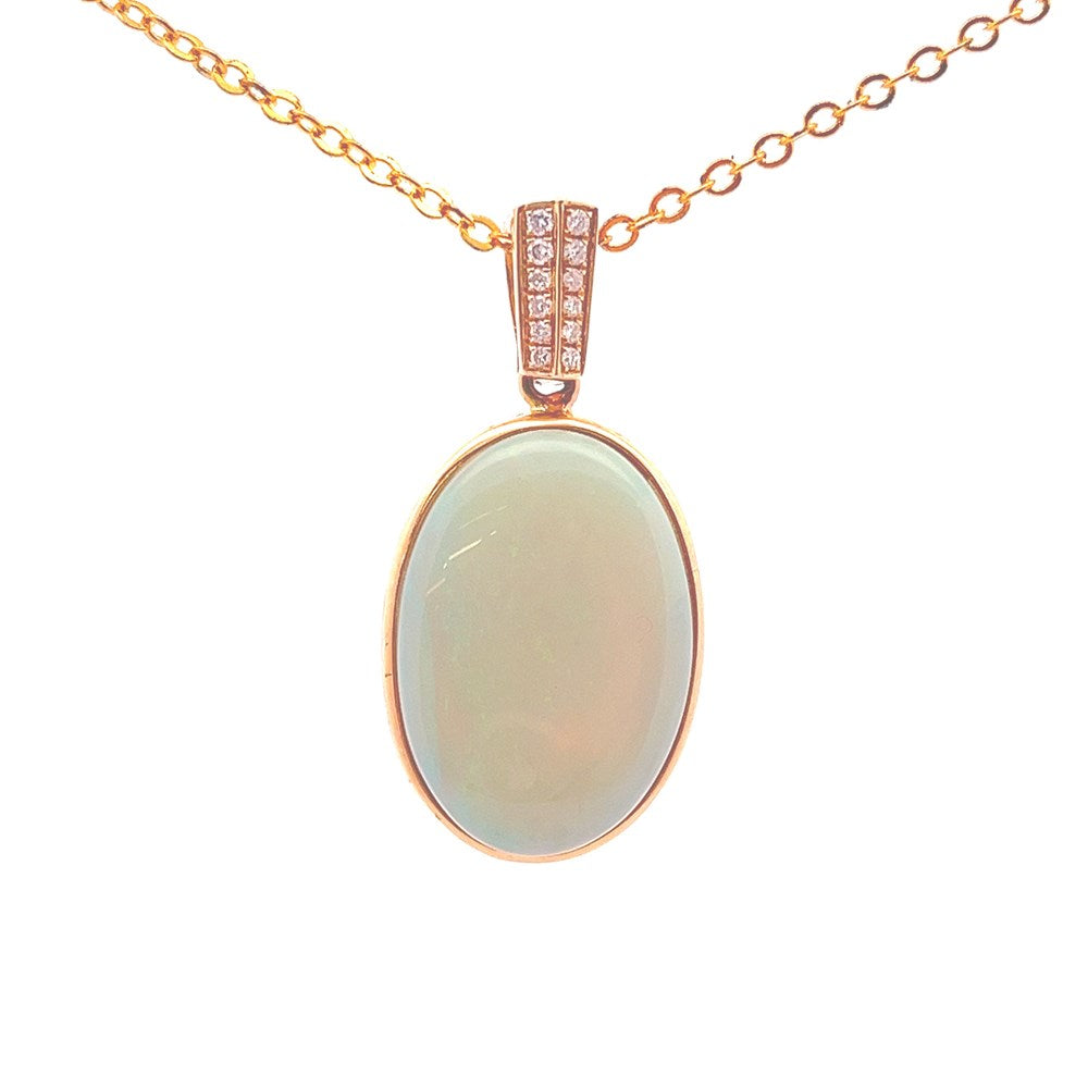 Australian Light Opal 7.25 Ct Pendant Set in 14K Yellow Gold with 12 Diamonds TW=0.07Ct