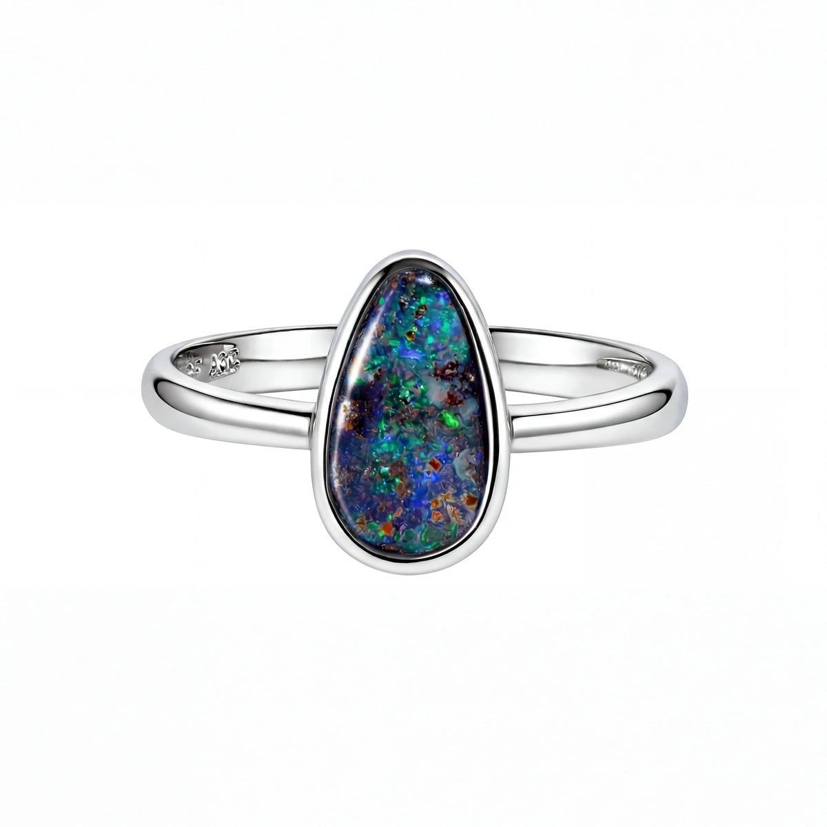 Boulder Opal Ring in 925 Sterling Silver (Green-Blue) - Australian Opal Cutters and Pearl Divers
