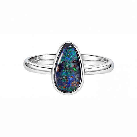 Boulder Opal Ring in 925 Sterling Silver (Green-Blue) - Australian Opal Cutters and Pearl Divers