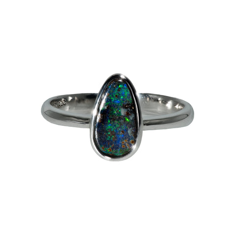 Boulder Opal Ring in 925 Sterling Silver (Green-Blue)