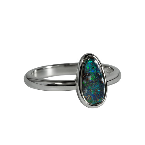 Boulder Opal Ring in 925 Sterling Silver (Green-Blue)