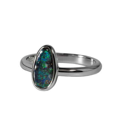 Boulder Opal Ring in 925 Sterling Silver (Green-Blue)