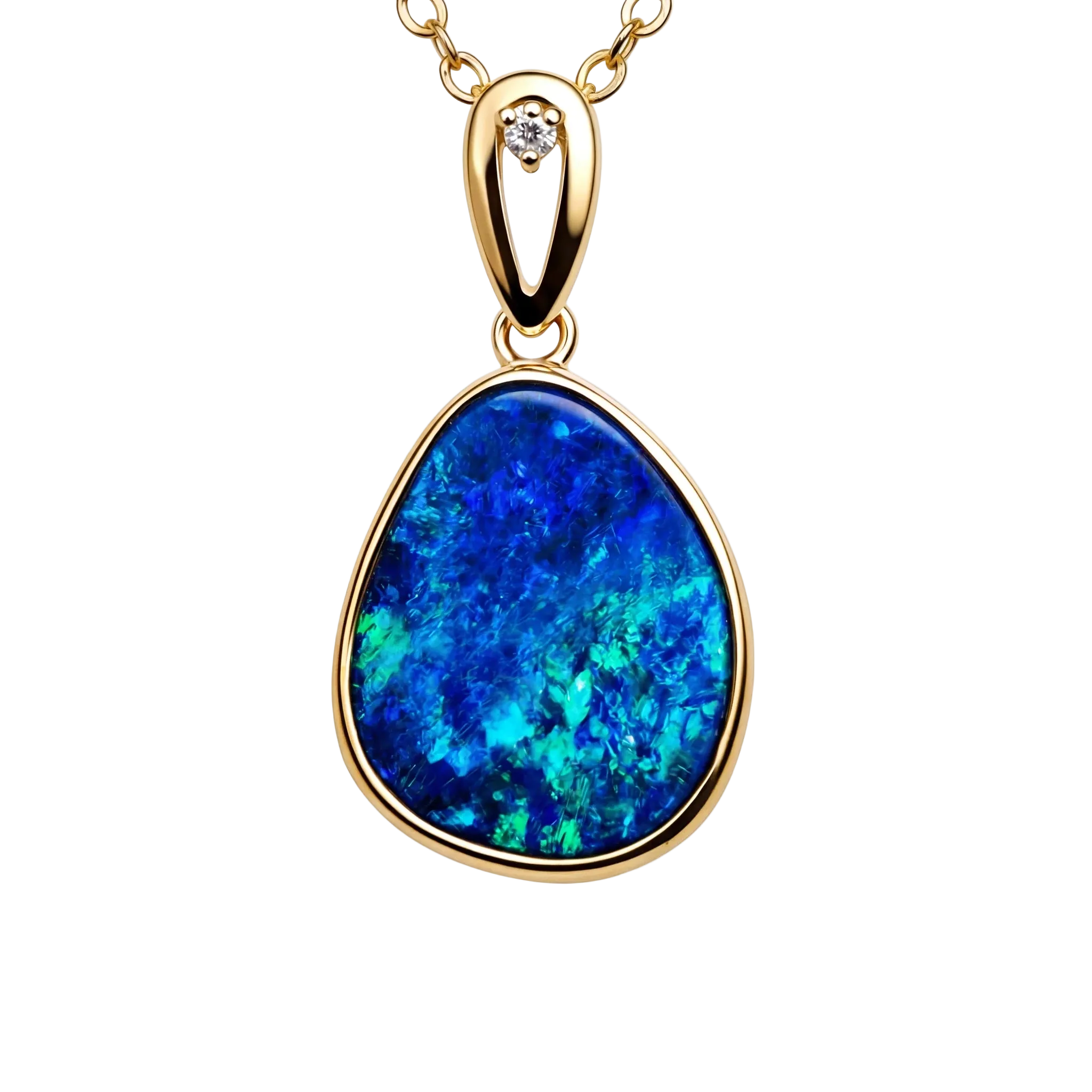 Doublet Opal Pendant in 14K Yellow Gold - Green-Blue - Australian Opal Cutters and Pearl Divers