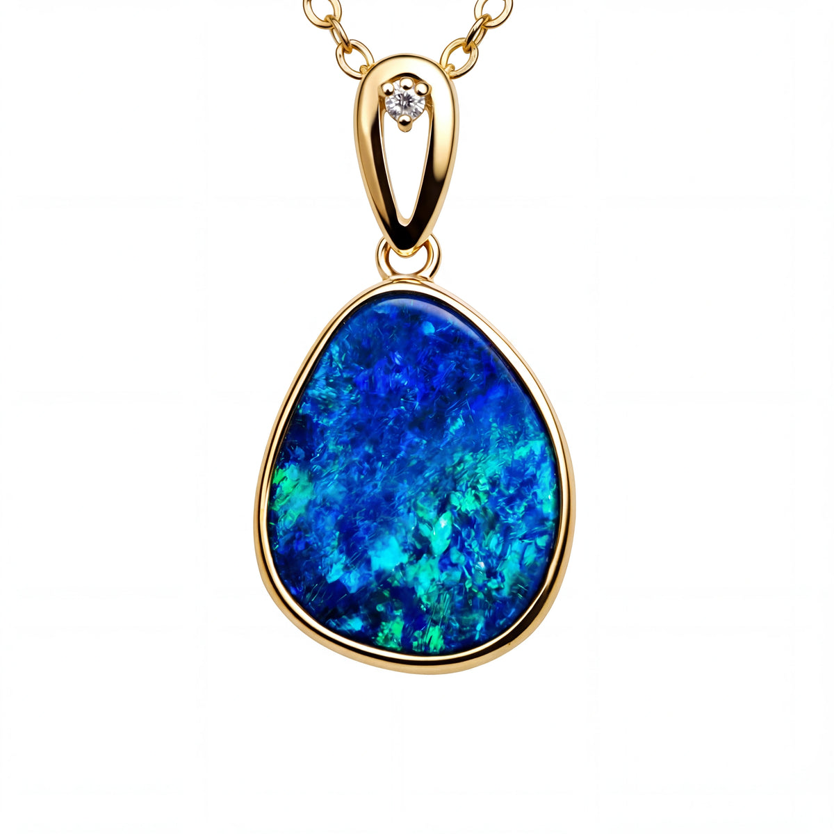 Doublet Opal Pendant in 14K Yellow Gold - Green-Blue