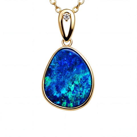 Doublet Opal Pendant in 14K Yellow Gold - Green-Blue
