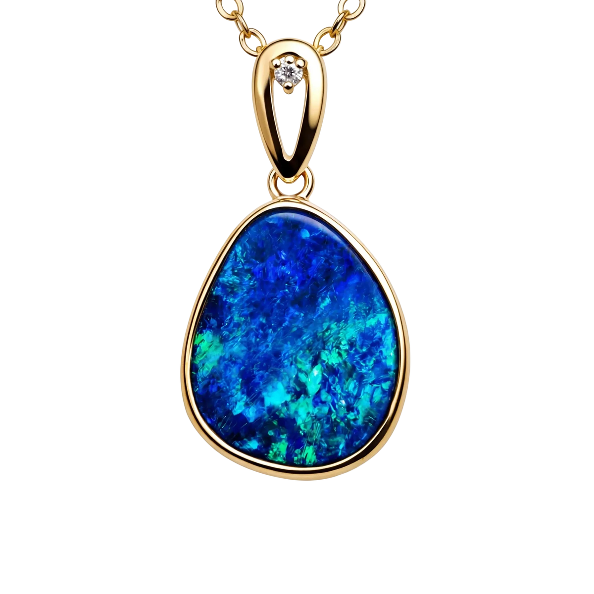 Doublet Opal Pendant in 14K Yellow Gold - Green-Blue - Australian Opal Cutters and Pearl Divers