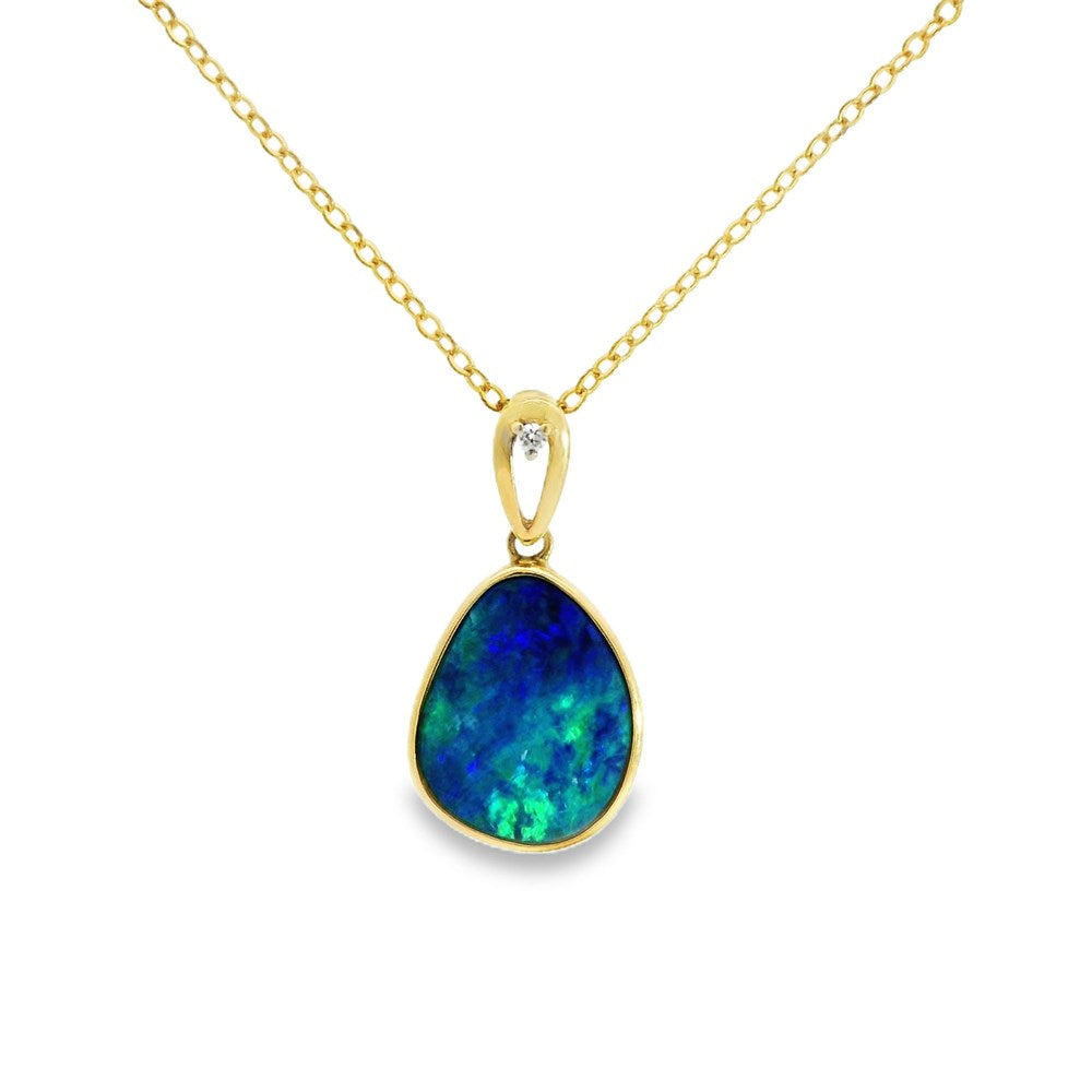 Australian Opal Doublet Pendant set in 14K Yellow Gold