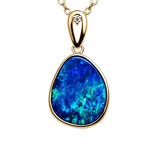 Doublet Opal Pendant in 14K Yellow Gold - Green-Blue - Australian Opal Cutters and Pearl Divers