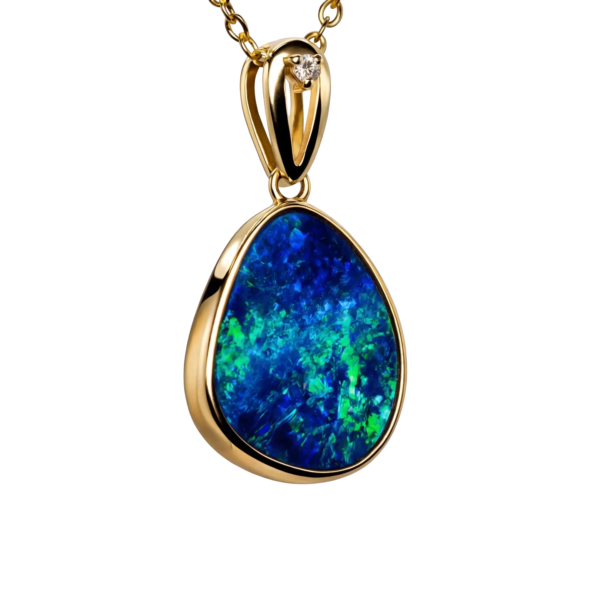 Doublet Opal Pendant in 14K Yellow Gold - Green-Blue - Australian Opal Cutters and Pearl Divers