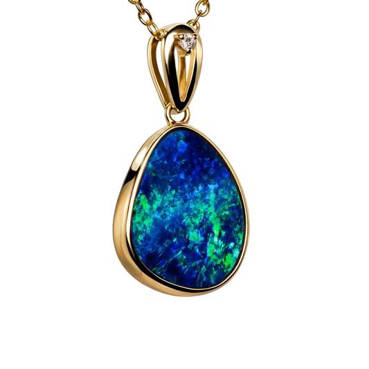 Doublet Opal Pendant in 14K Yellow Gold - Green-Blue - Australian Opal Cutters and Pearl Divers