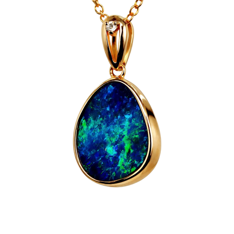 Doublet Opal Pendant in 14K Yellow Gold - Green-Blue - Australian Opal Cutters and Pearl Divers