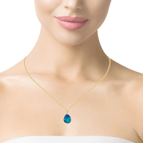 Doublet Opal Pendant in 14K Yellow Gold - Green-Blue