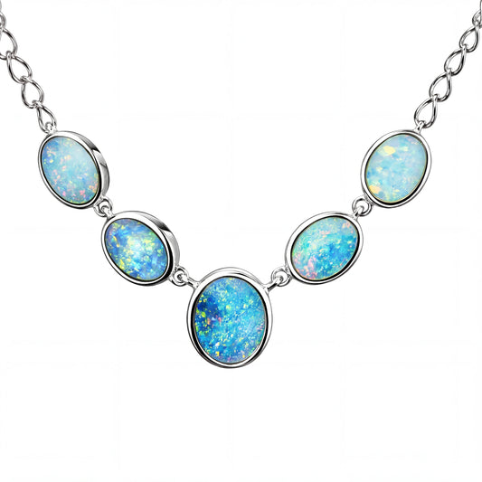 Doublet Opal Necklace in 925 Sterling Silver - Multicolour