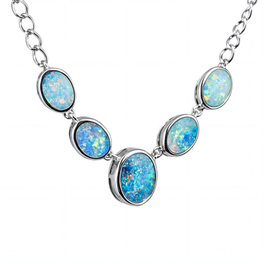 Doublet Opal Necklace in 925 Sterling Silver - Multicolour