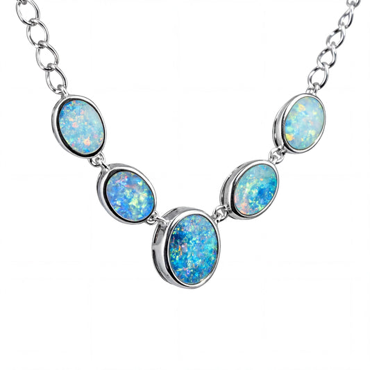 Doublet Opal Necklace in 925 Sterling Silver - Multicolour - Australian Opal Cutters and Pearl Divers