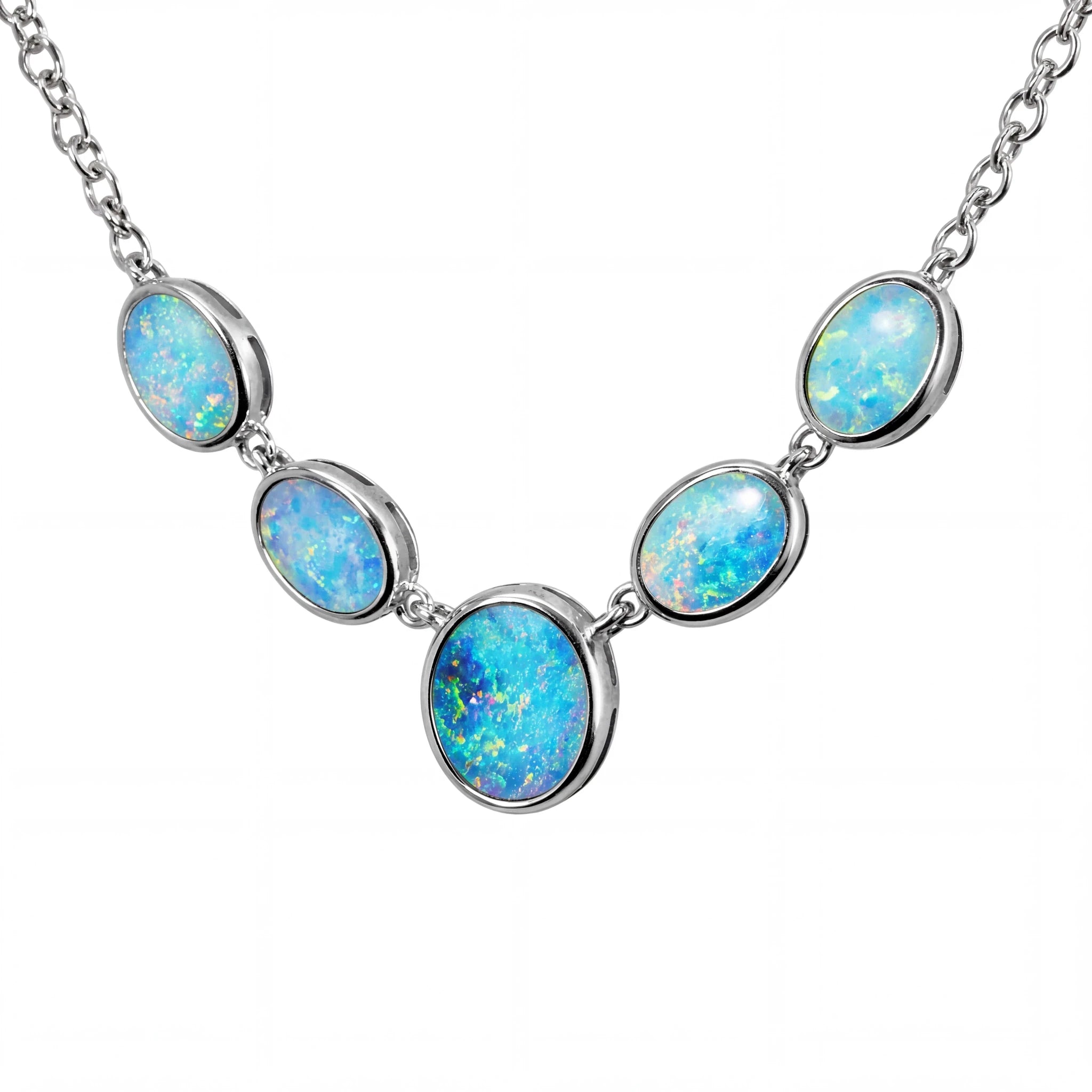 Doublet Opal Necklace in 925 Sterling Silver - Multicolour - Australian Opal Cutters and Pearl Divers