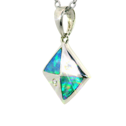 Light Opal Pendant in 925 Sterling Silver - Green-Blue