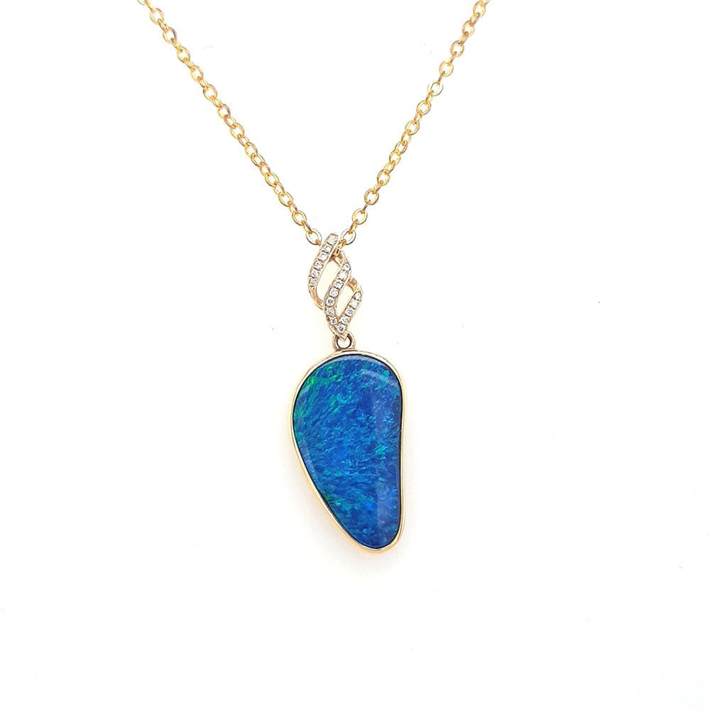 Australian Opal Doublet Pendant set in 14K Yellow Gold