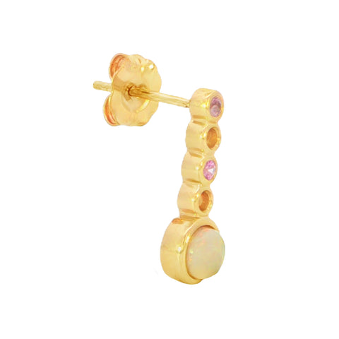 Australian Light Opal Earrings in 14K Yellow Gold with Pink Sapphire - Multicolour