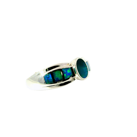 Light Opal Ring in 925 Sterling Silver - Green-Blue