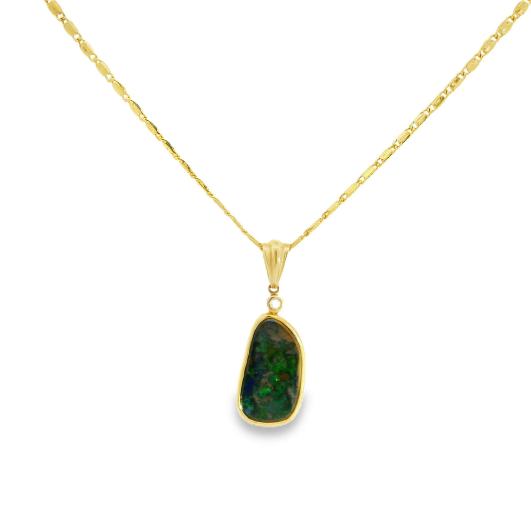 Australian Opal Boulder Pendant set in 14K Yellow Gold