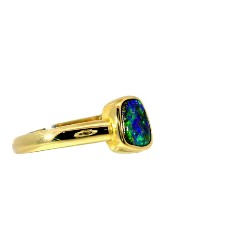 Boulder Opal Ring in 14K Yellow Gold (Green-Blue)